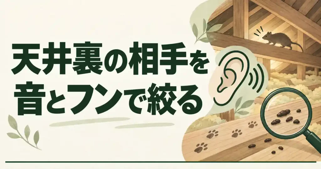 群馬県の害獣駆除の前に、天井裏の相手を音とフンで絞る