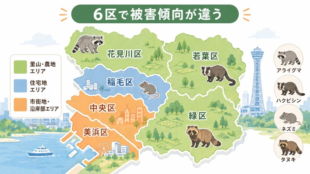 千葉市の害獣被害｜6区の地域差