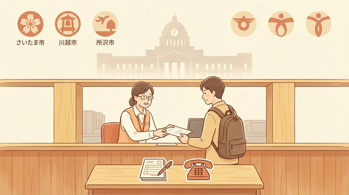 埼玉県・市町村の行政相談窓口と補助金制度を解説するイラスト。埼玉県の害獣駆除｜被害の実態・費用相場・業者の選び方を徹底解説の本文に対応した内容で、害獣駆除のポイントを視覚的にわかりやすく示しています。