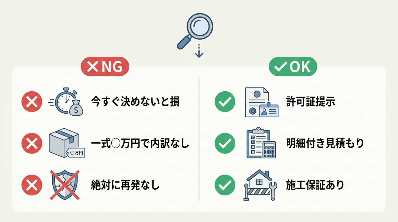よくある質問（FAQ）を解説するイラスト。イタチ駆除費用の相場と内訳｜業者選びで失敗しないための完全ガイドの本文に対応した内容で、害獣駆除のポイントを視覚的にわかりやすく示しています。
