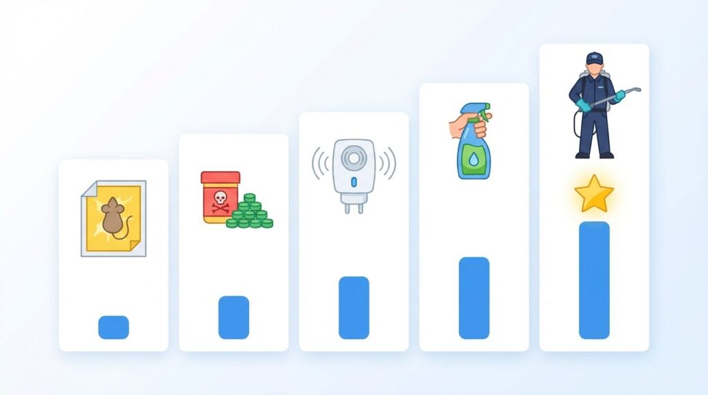駆除方法別の費用比較|粘着シート・毒エサ・超音波・プロ業者