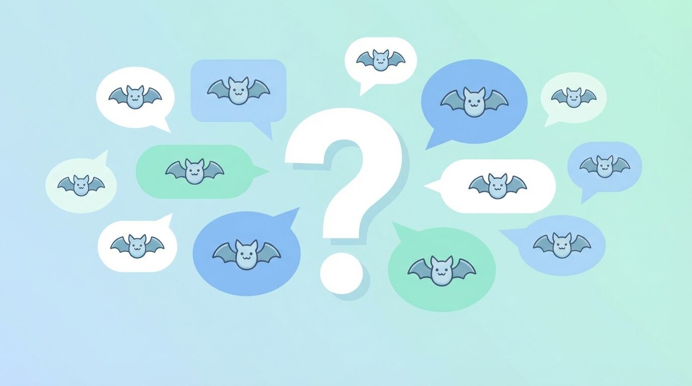 コウモリ駆除を自分でやる場合のよくある質問を解説するイラスト。コウモリ駆除を自分でやる方法|追い出しから侵入口封鎖まで完全ガイドの本文に対応した内容で、害獣駆除のポイントを視覚的にわかりやすく示しています。