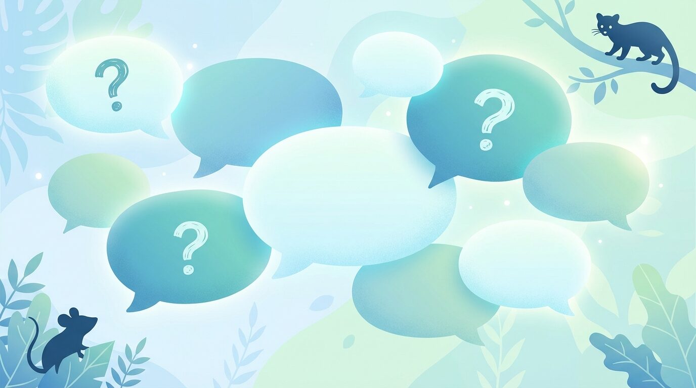 よくある質問（FAQ）を解説するイラスト。【害獣駆除業者の選び方】失敗しない7つのチェックポイントの本文に対応した内容で、害獣駆除のポイントを視覚的にわかりやすく示しています。