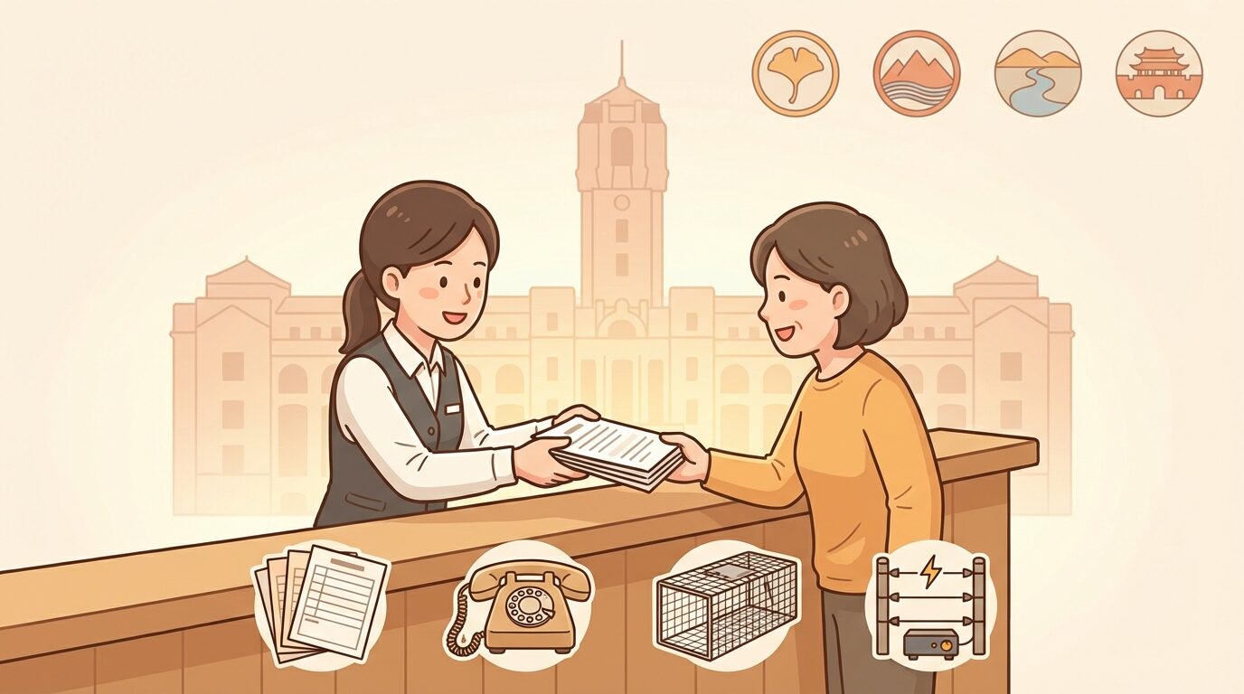 栃木県・市町村の行政相談窓口と補助金制度を解説するイラスト。栃木県の害獣駆除｜被害の実態・費用相場・業者の選び方を徹底解説の本文に対応した内容で、害獣駆除のポイントを視覚的にわかりやすく示しています。