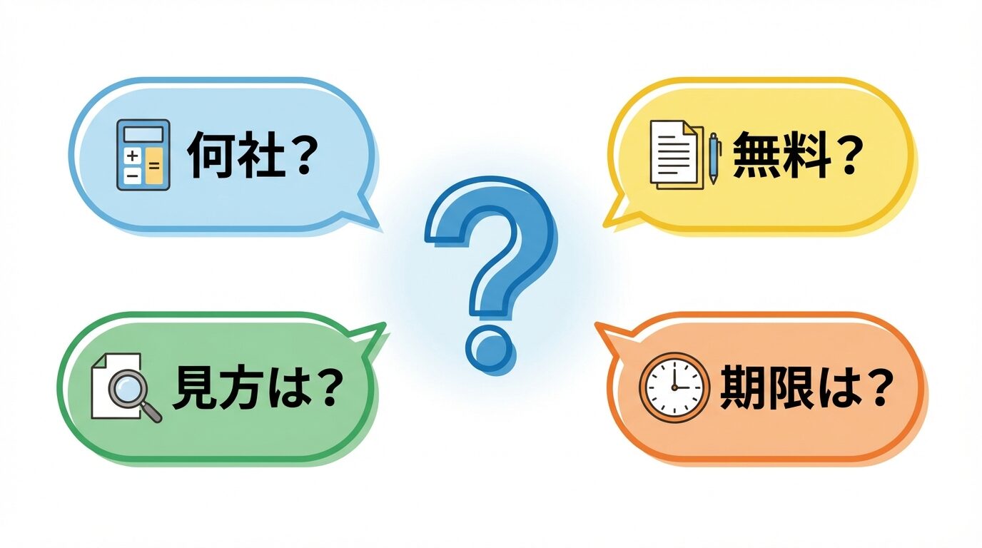 【FAQ】見積もり比較でよくある質問を解説するイラスト。害獣駆除の見積もり比較はどこを見る？失敗しない7つの鉄則の本文に対応した内容で、害獣駆除のポイントを視覚的にわかりやすく示しています。