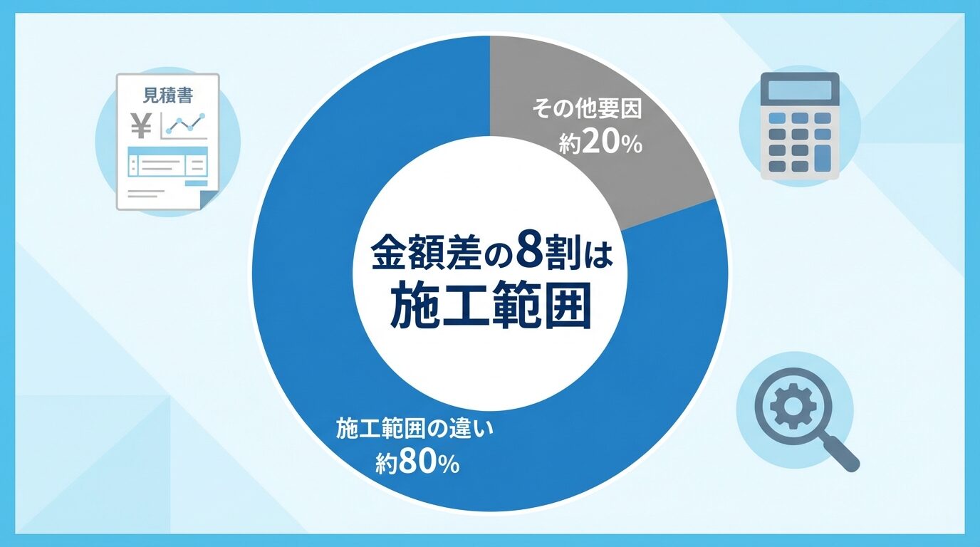 見積もり比較は「金額」だけでは危険？を解説するイラスト。害獣駆除の見積もり比較はどこを見る？失敗しない7つの鉄則の本文に対応した内容で、害獣駆除のポイントを視覚的にわかりやすく示しています。