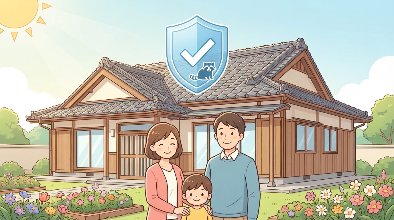 まとめ：法律を守って正しい方法で解決を解説するイラスト。アライグマの駆除方法｜自分でできる対策と業者の費用相場10〜35万円の本文に対応した内容で、害獣駆除のポイントを視覚的にわかりやすく示しています。