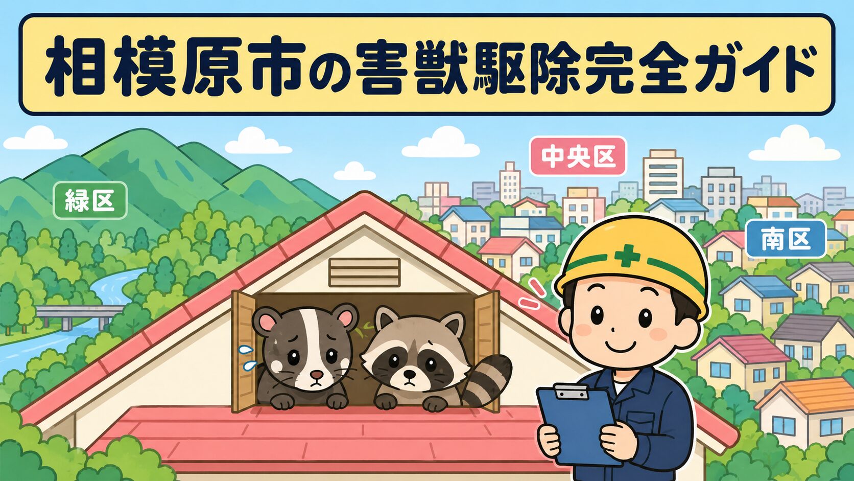 相模原市害獣駆除 メインアイキャッチ のいらすとや風イラスト