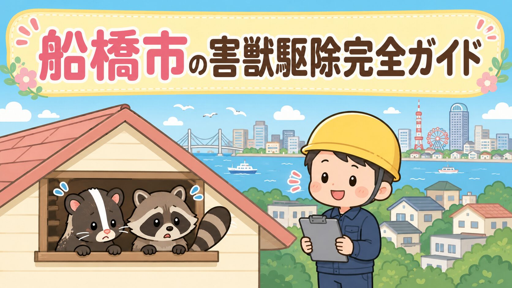 船橋市害獣駆除 メインアイキャッチ のいらすとや風イラスト