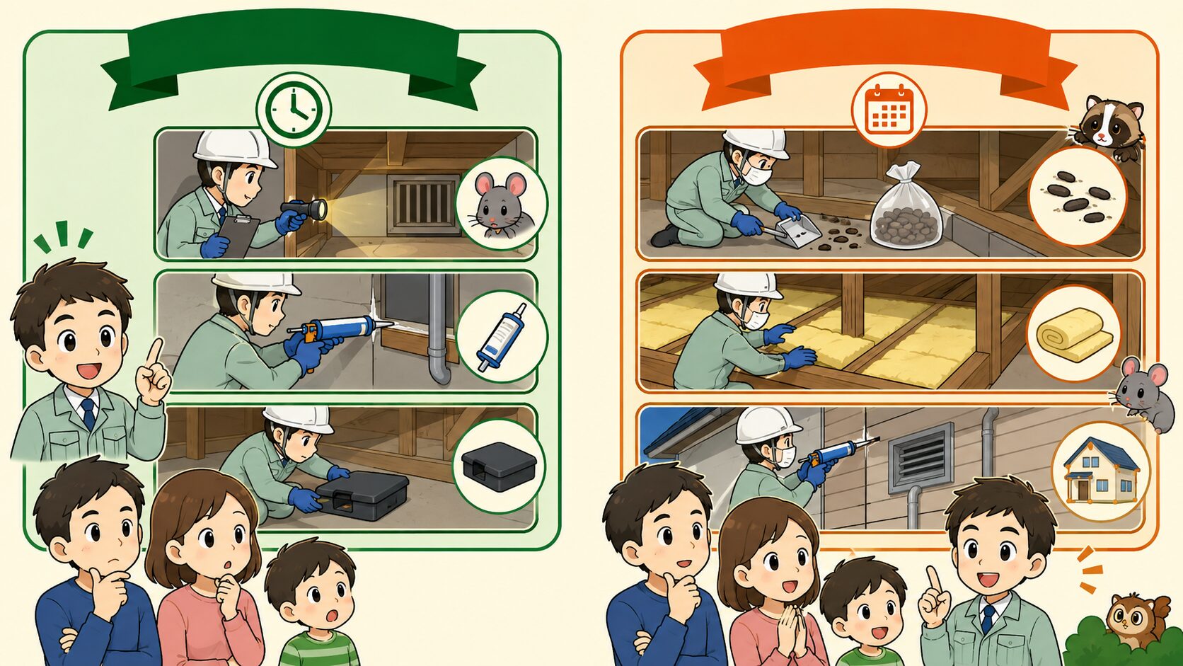 当日対応しやすい作業と後日対応になりやすい作業を分けて示すH2画像