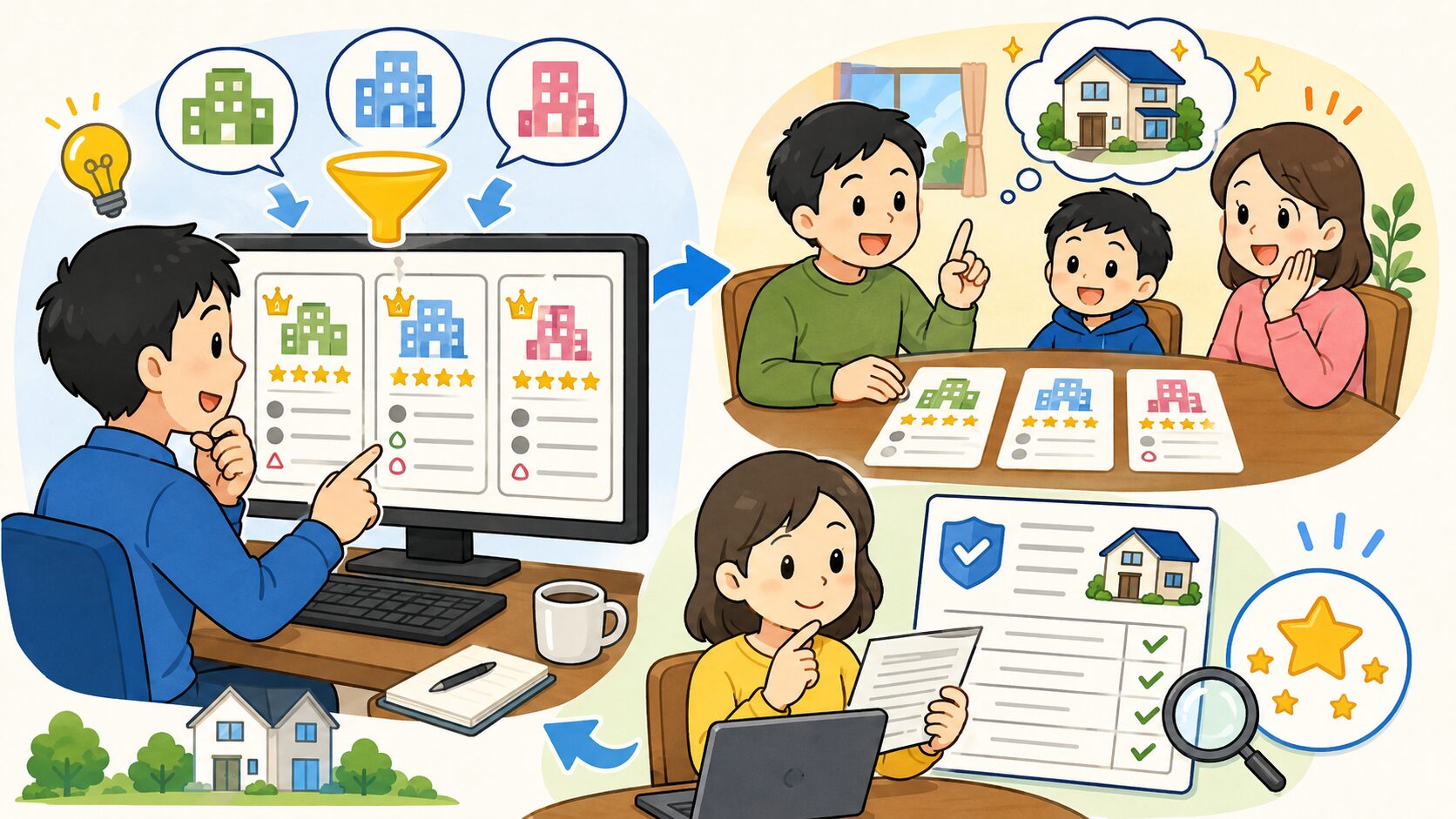 口コミランキングを候補選びの入口として活用し、自分に合う業者を比較検討している読者像を表現したH2画像。