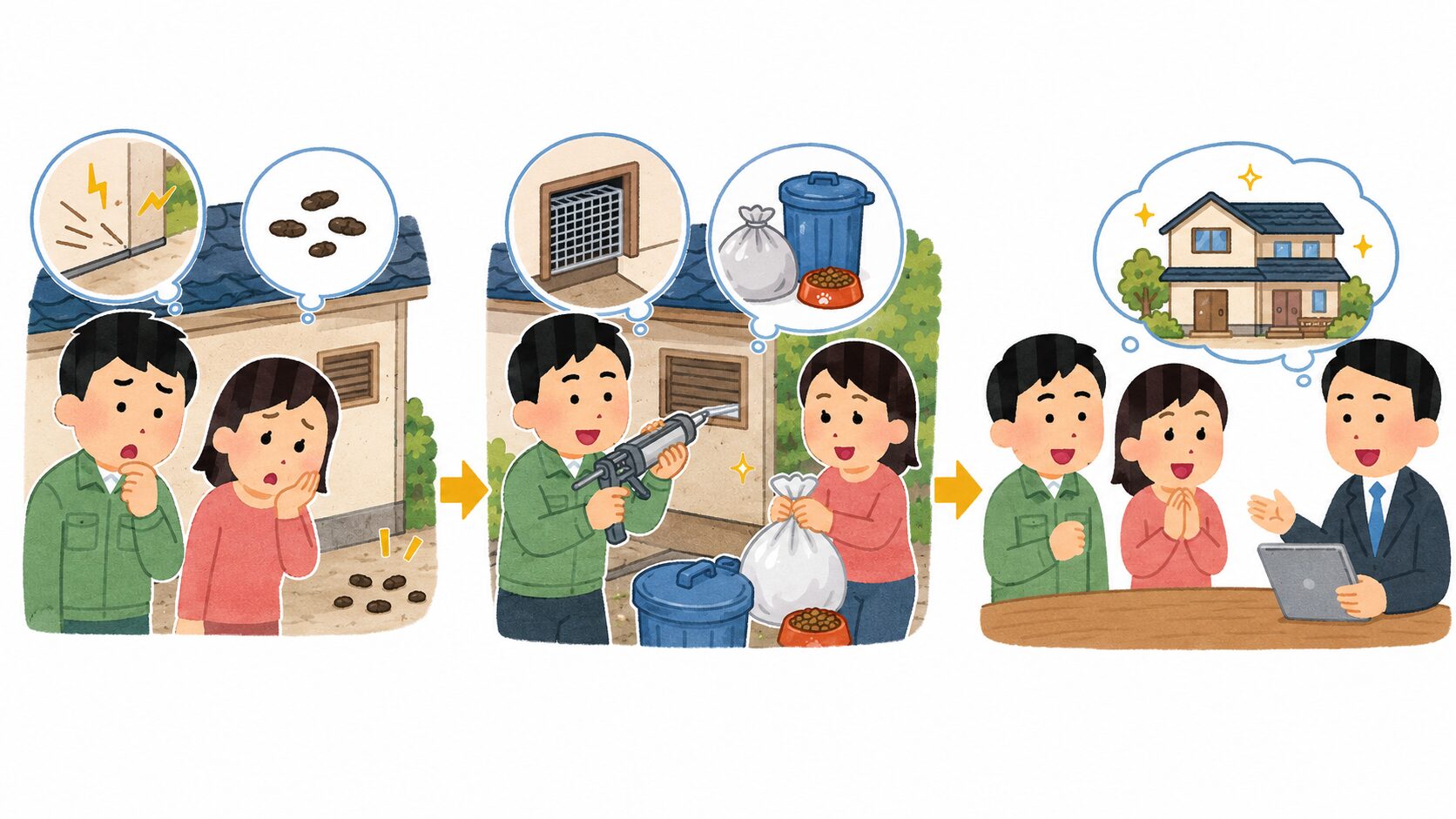 春の害獣対策を進める3ステップのイメージ