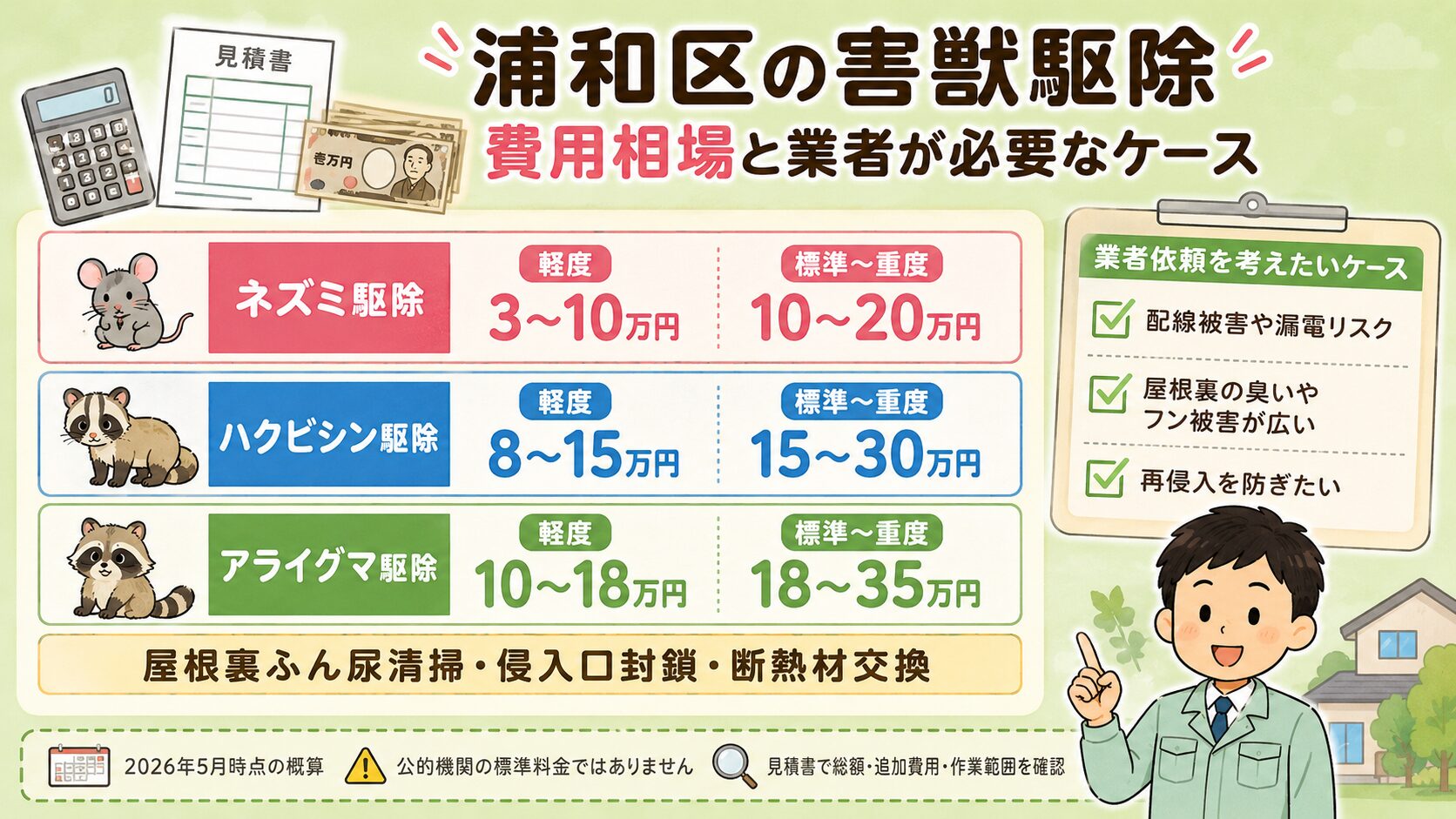 浦和区の害獣駆除費用相場のイメージ