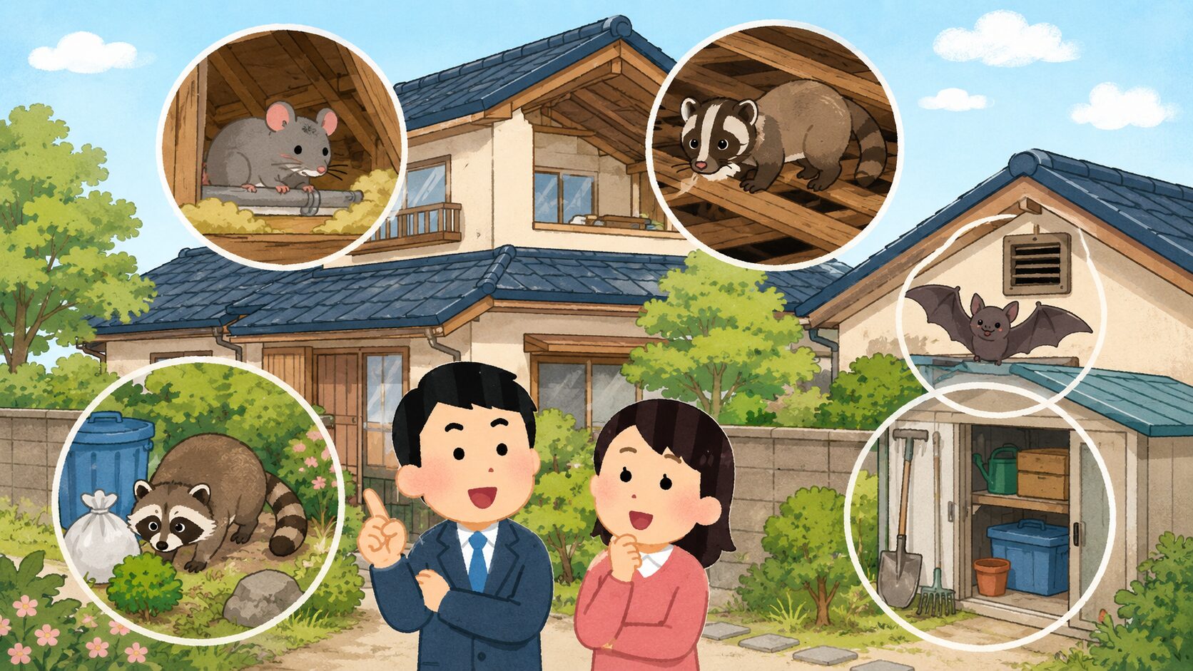 春に動きが活発になりやすい害獣の種類を示すイメージ