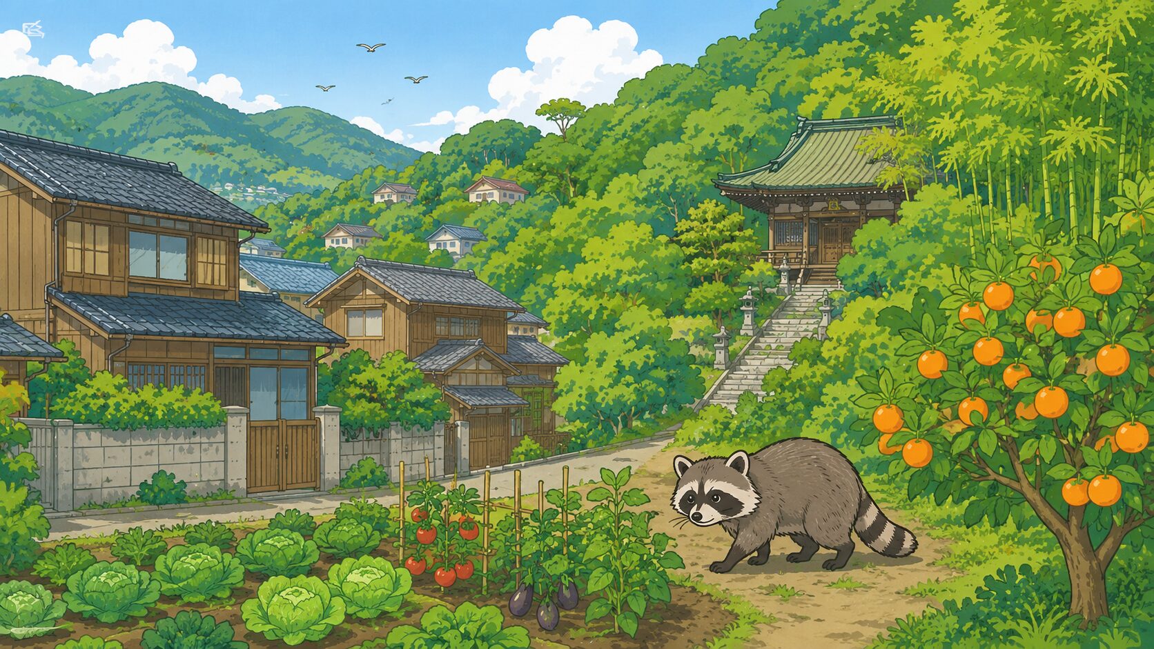 鎌倉市の谷戸地形や古い住宅、家庭菜園とアライグマ被害の関係を示すH2画像