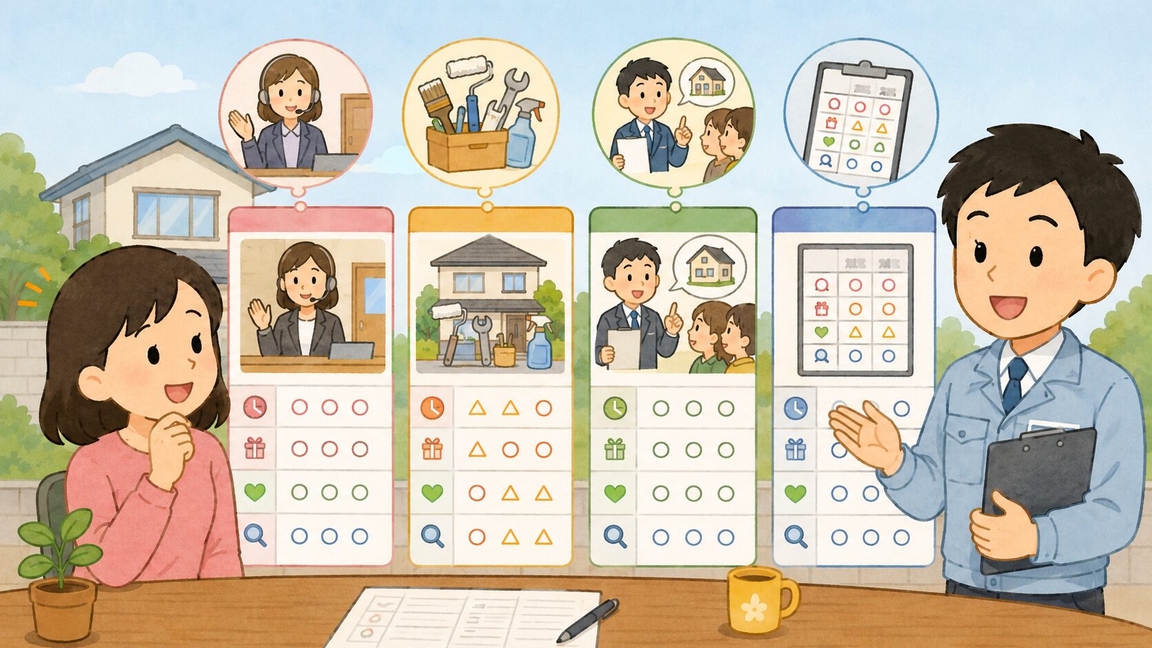 複数の相談窓口を受付体制や無料範囲で見比べていることが伝わるH2画像