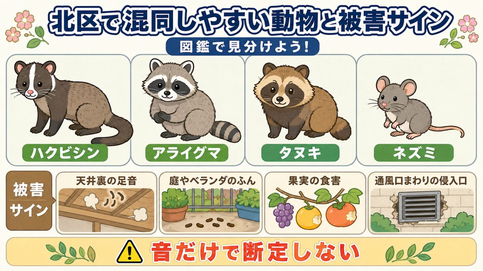 北区で混同しやすいハクビシンとアライグマの特徴と被害サイン