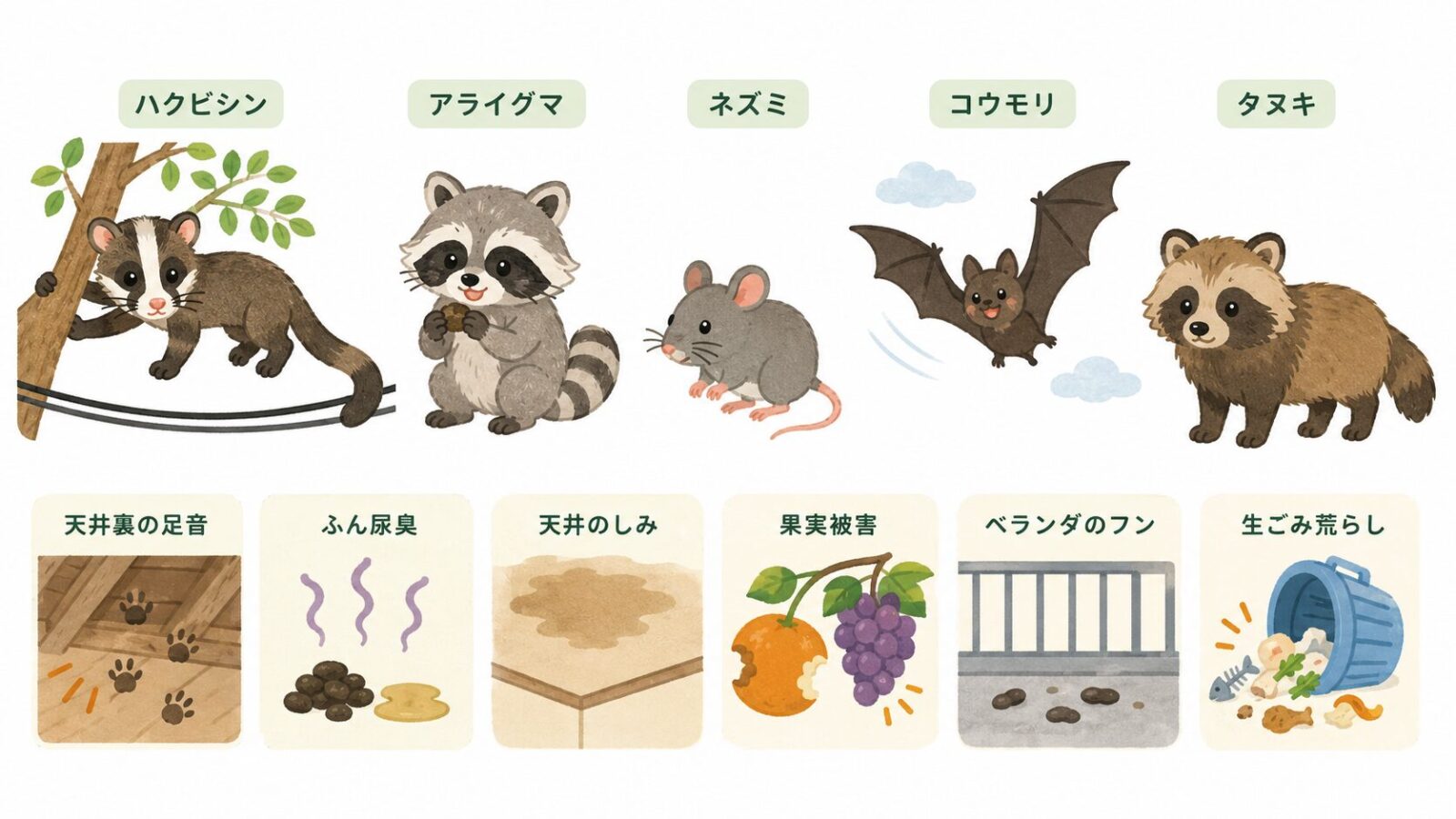 新宿区で混同しやすいハクビシンとアライグマの特徴と被害サイン