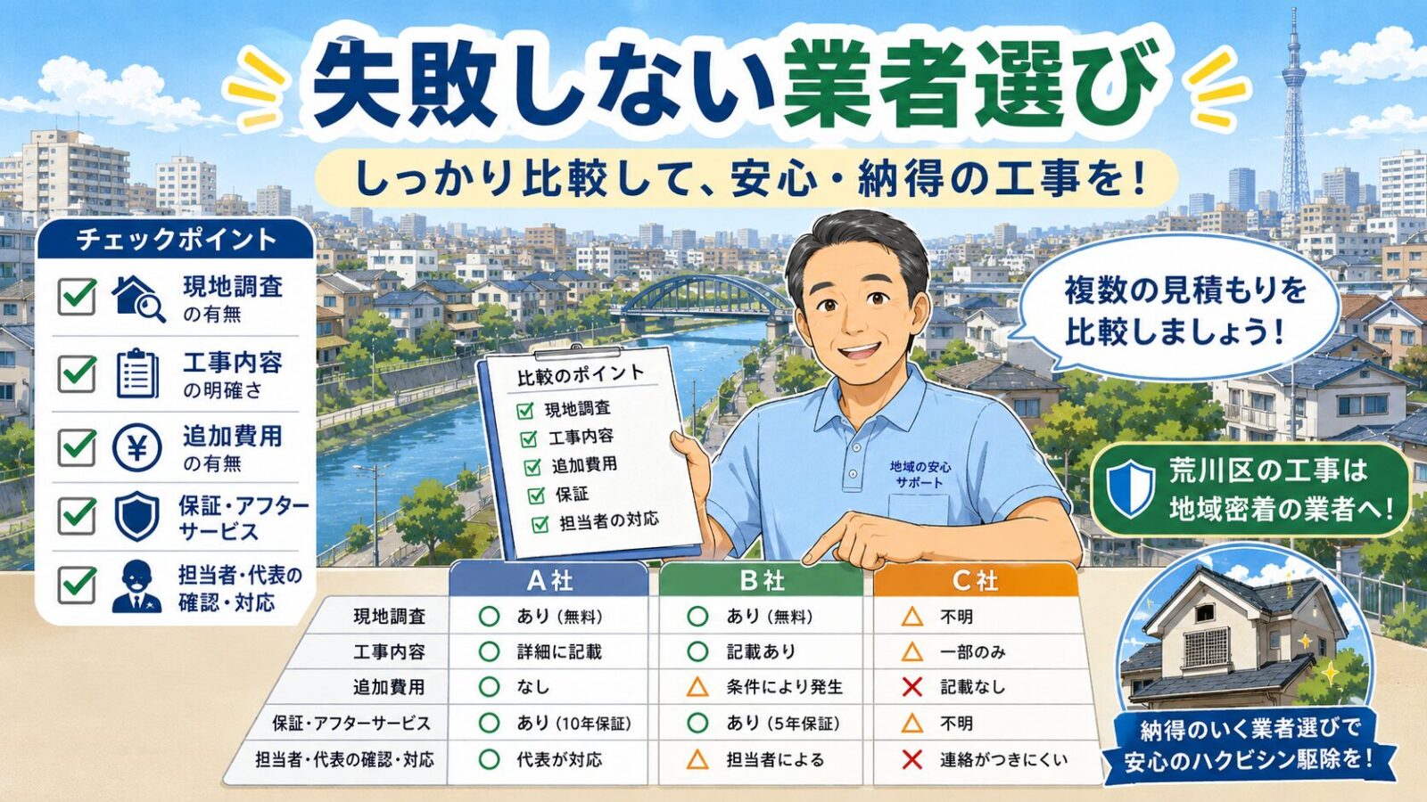 荒川区でハクビシン駆除業者を比較するときの見積もり確認ポイント