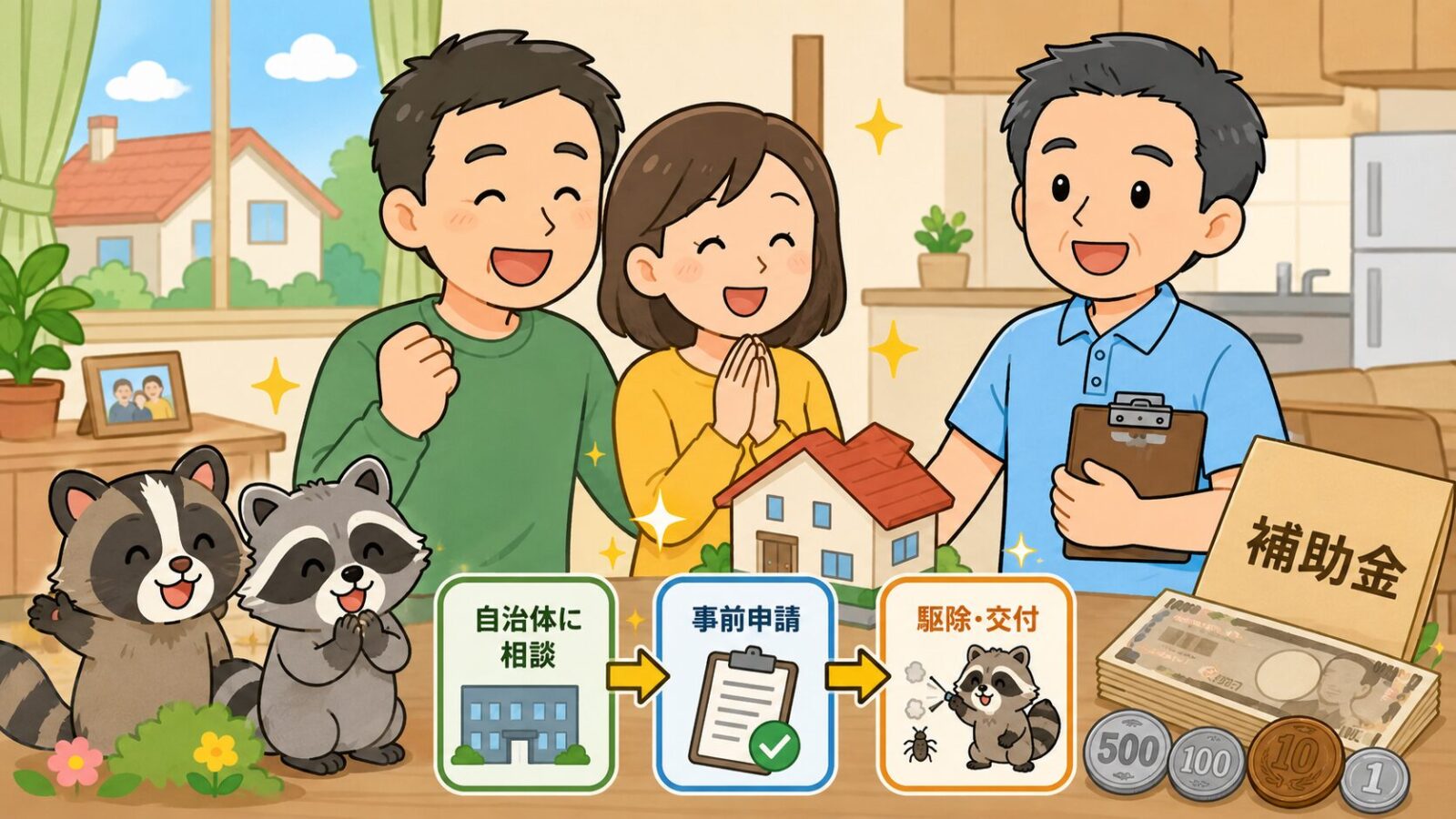 害獣駆除の補助金でよくある質問を吹き出しで整理した図解