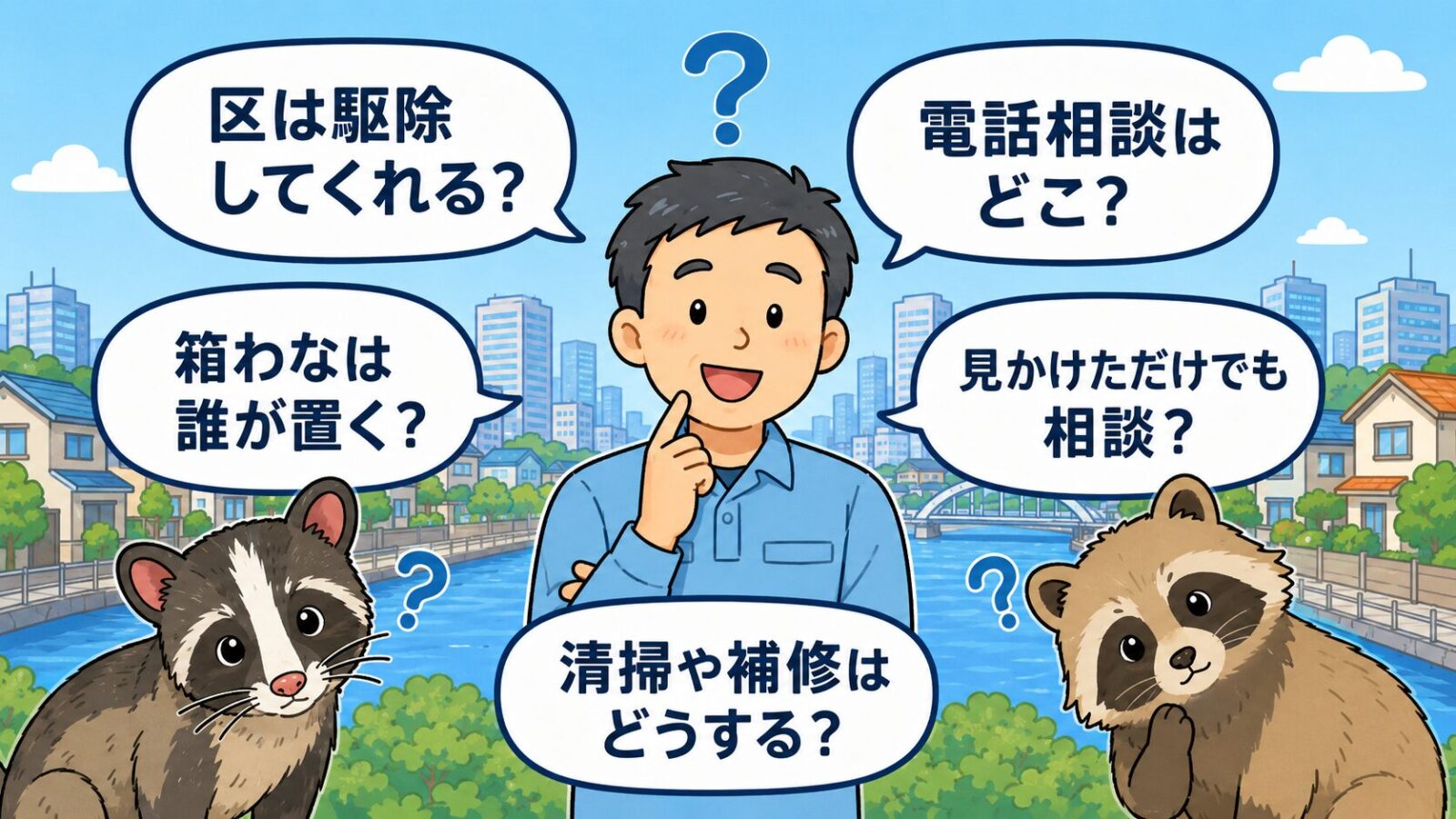 品川区のハクビシン駆除でよくある質問を整理したイラスト