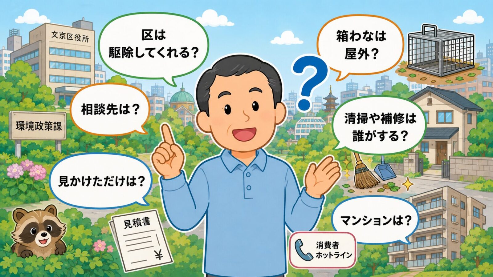 文京区のハクビシン駆除でよくある質問を整理したイラスト
