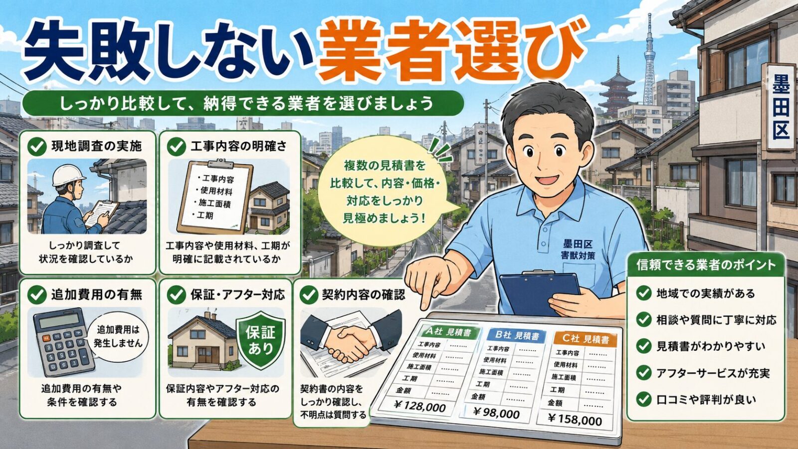 墨田区でハクビシン駆除業者を選ぶときの見積もり比較チェックリスト