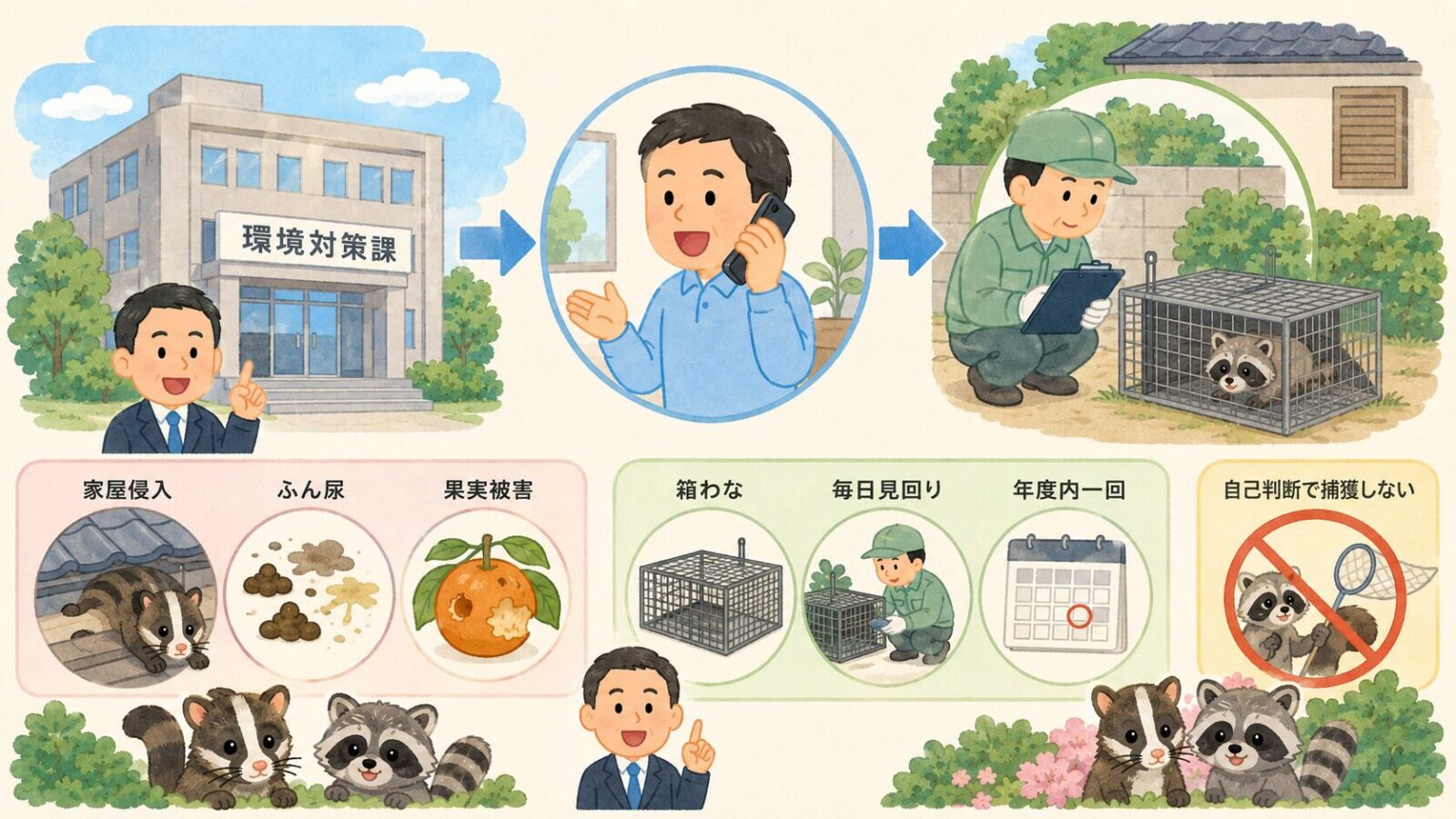 新宿区の捕獲事業と相談窓口を示す図解