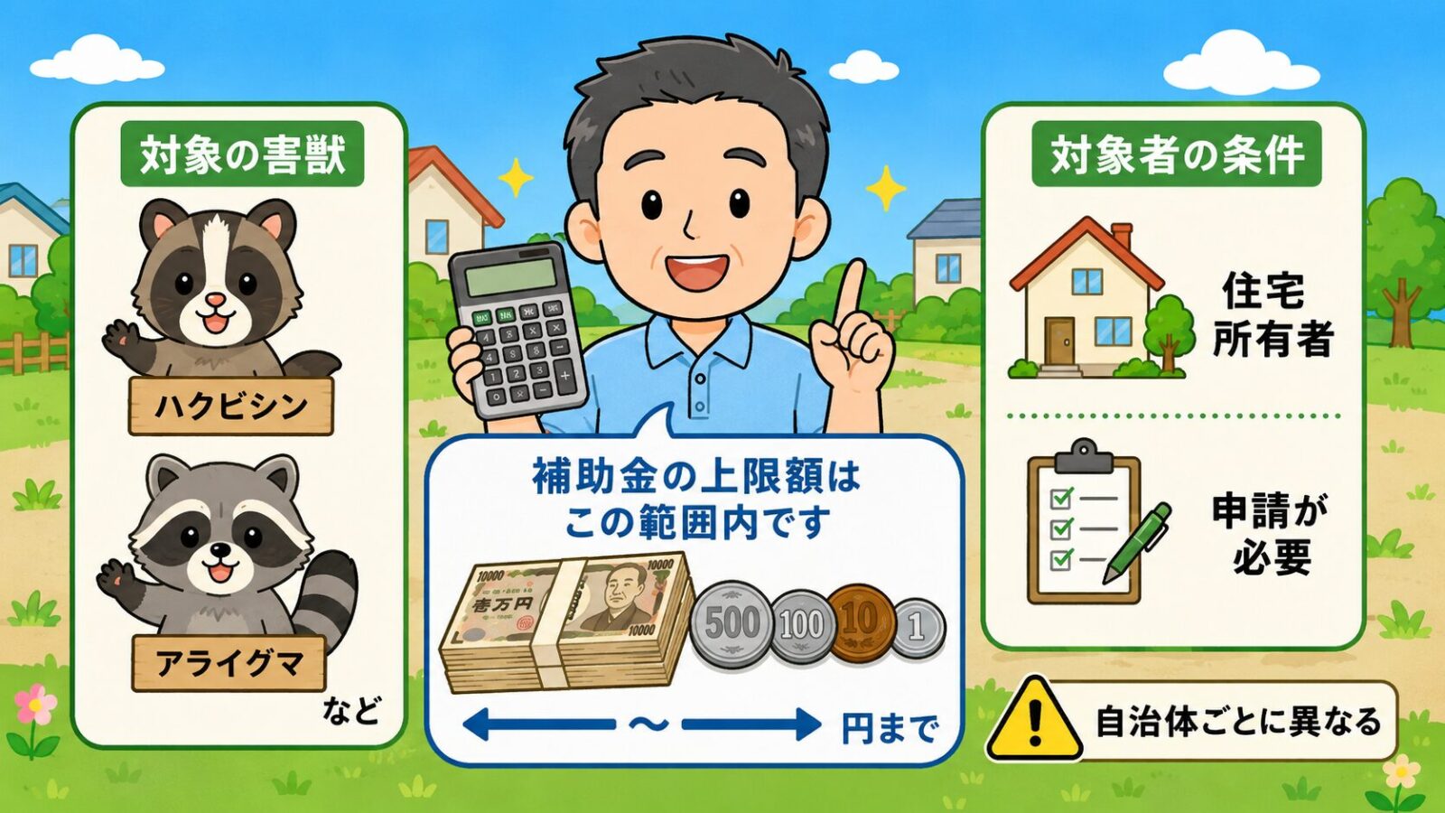害獣駆除の補助金で対象になりやすい費用と対象外になりやすい費用