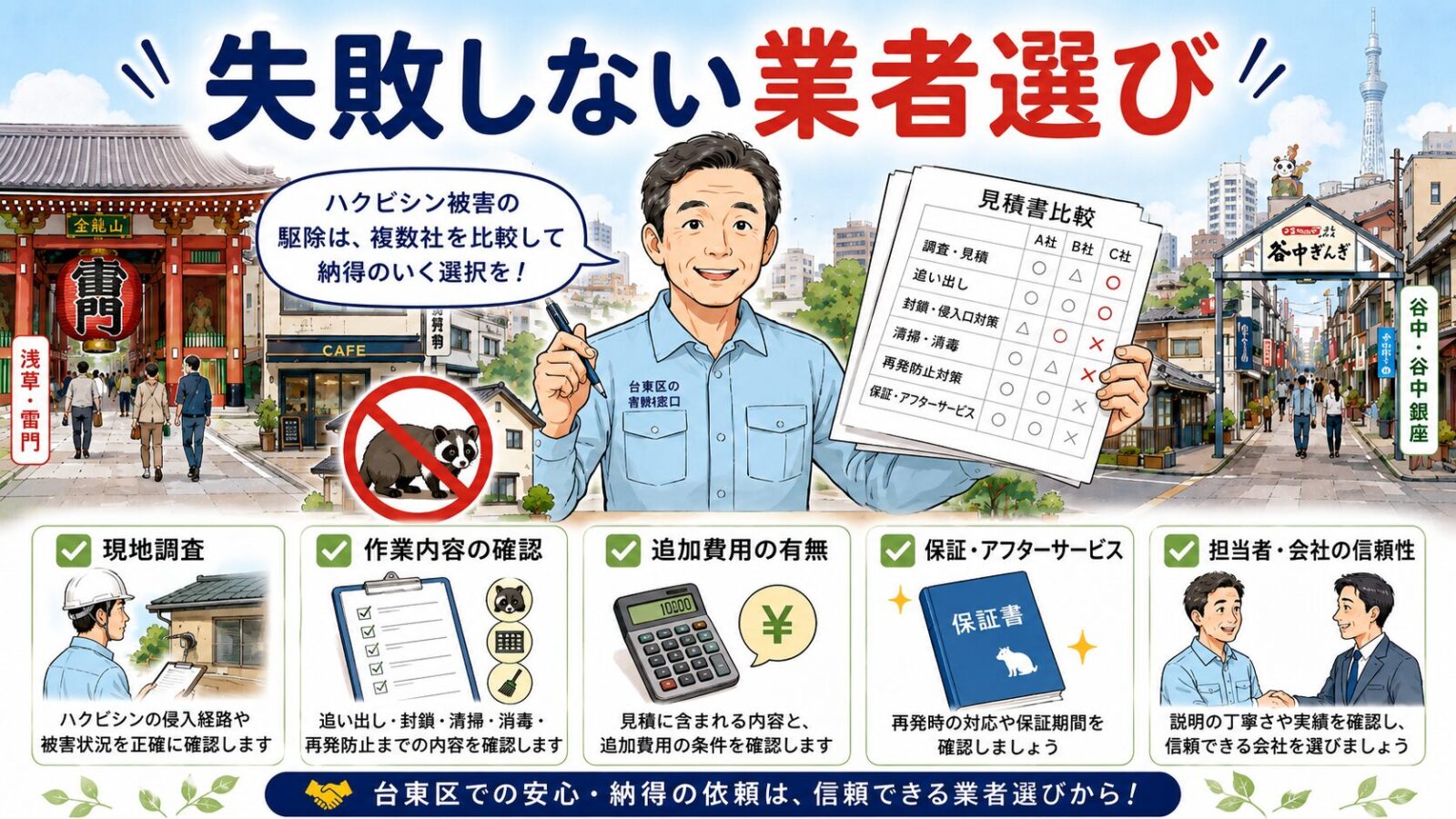 台東区でハクビシン駆除業者を選ぶときの見積もり比較チェックリスト