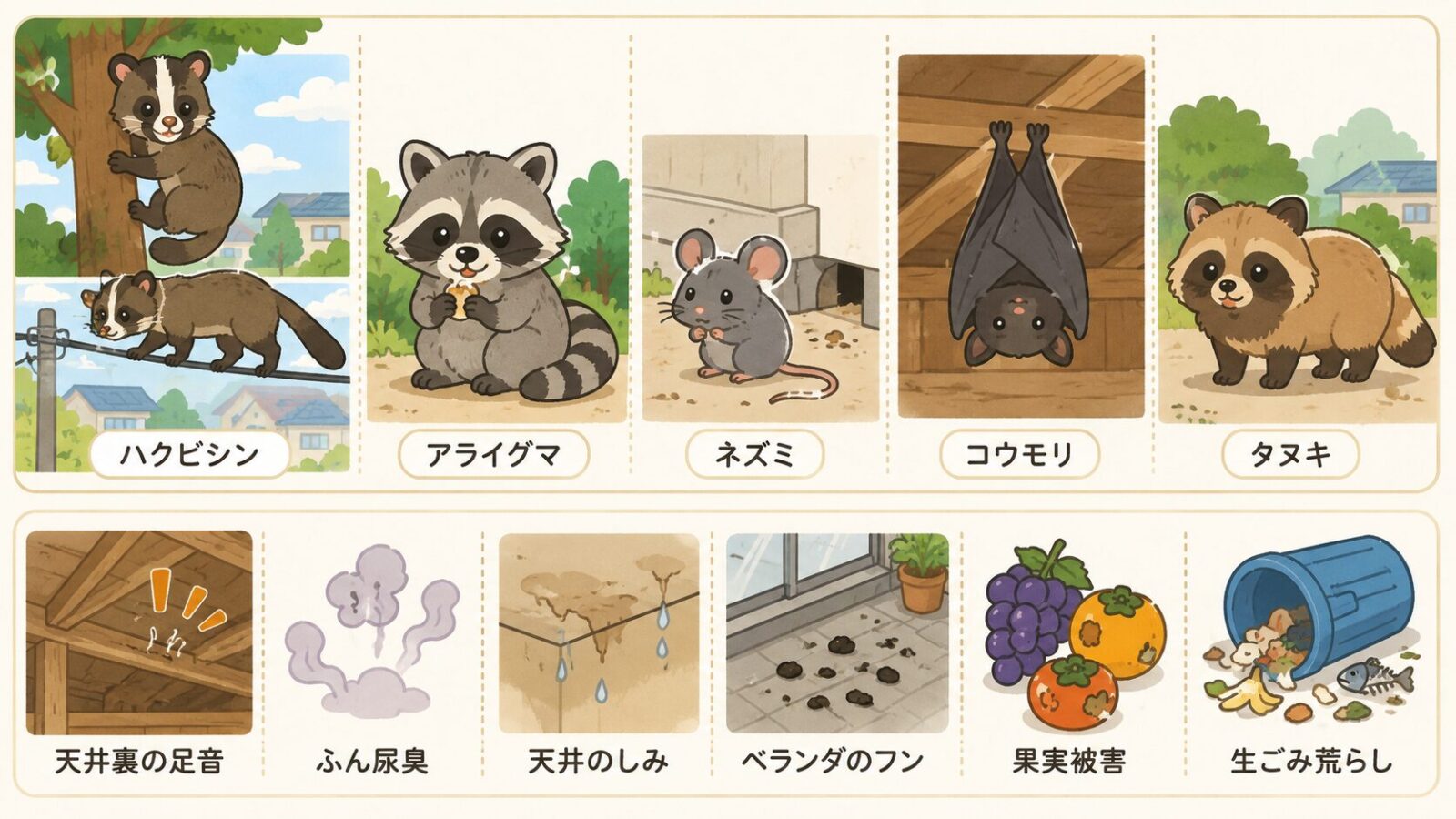 葛飾区で混同しやすいハクビシンとアライグマの特徴と被害サイン