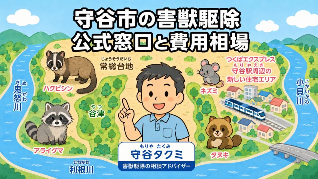守谷市害獣駆除 メインアイキャッチ のいらすとや風イラスト