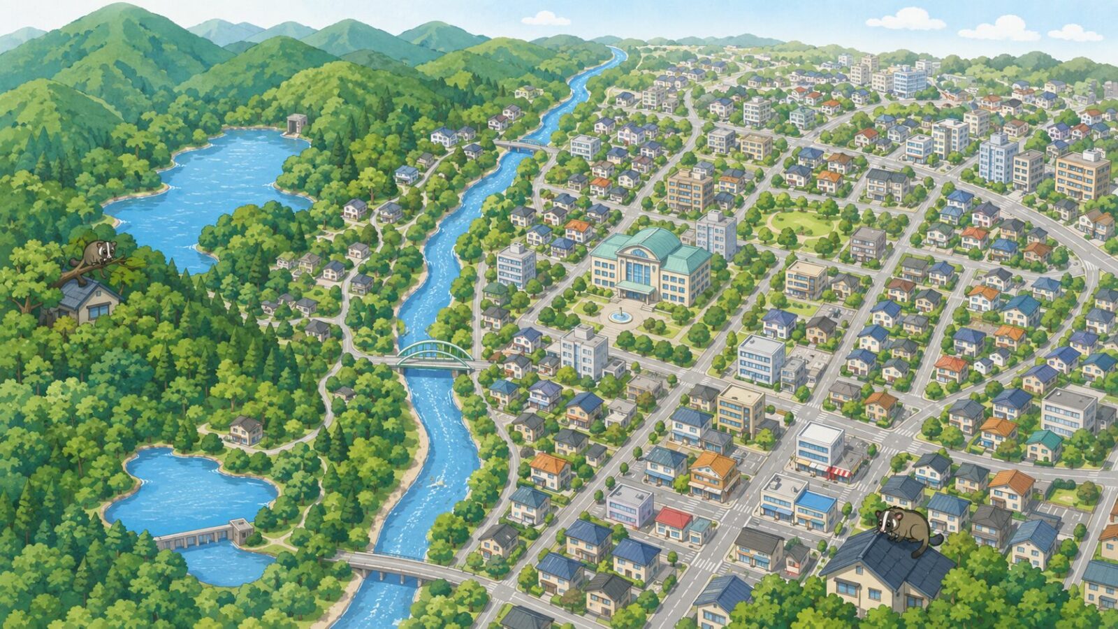 相模原市の緑区、中央区、南区で注意したいハクビシン被害の地域差を示す地図風イラスト