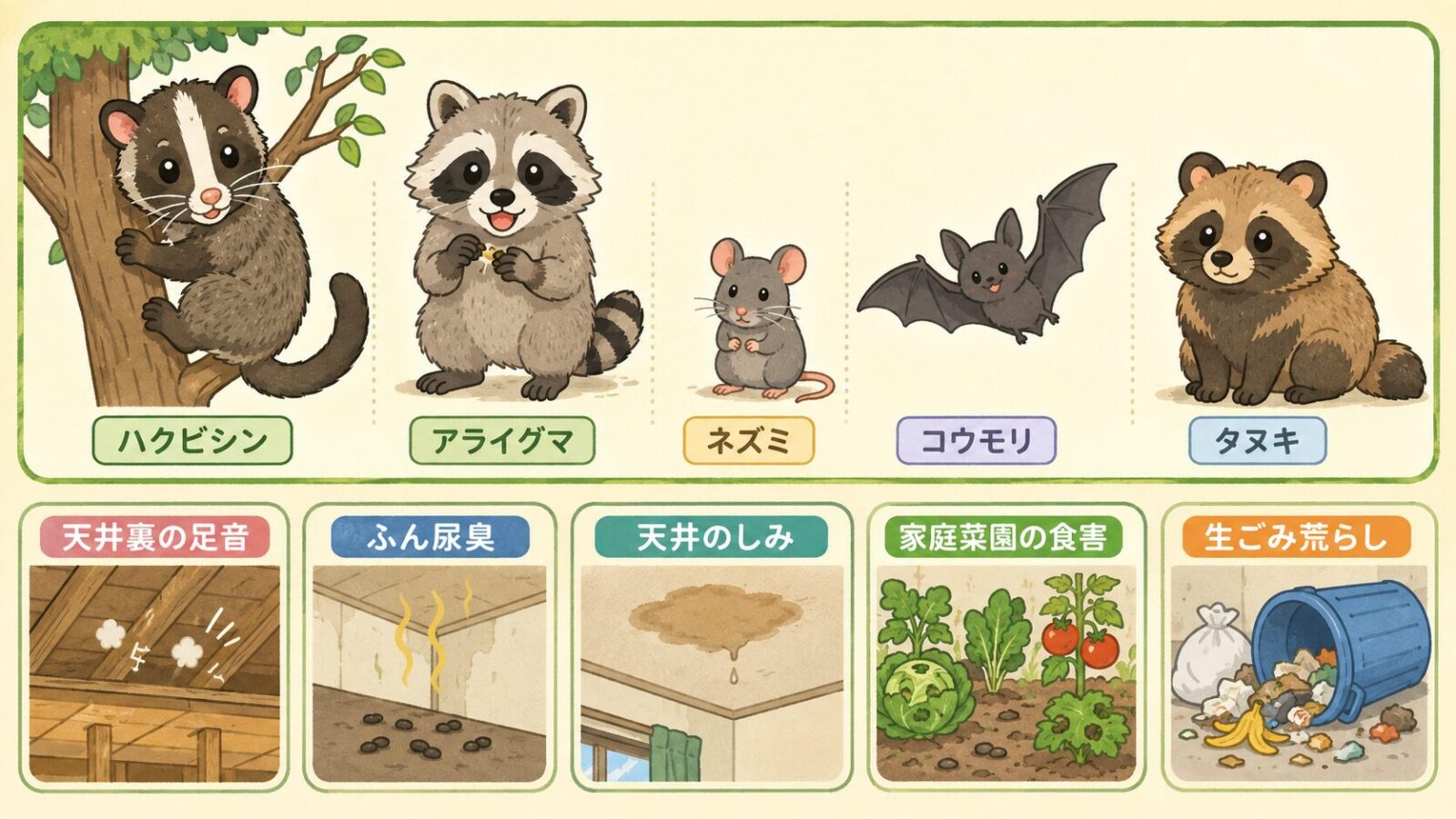 中野区で混同しやすいハクビシンとアライグマの特徴と被害サイン
