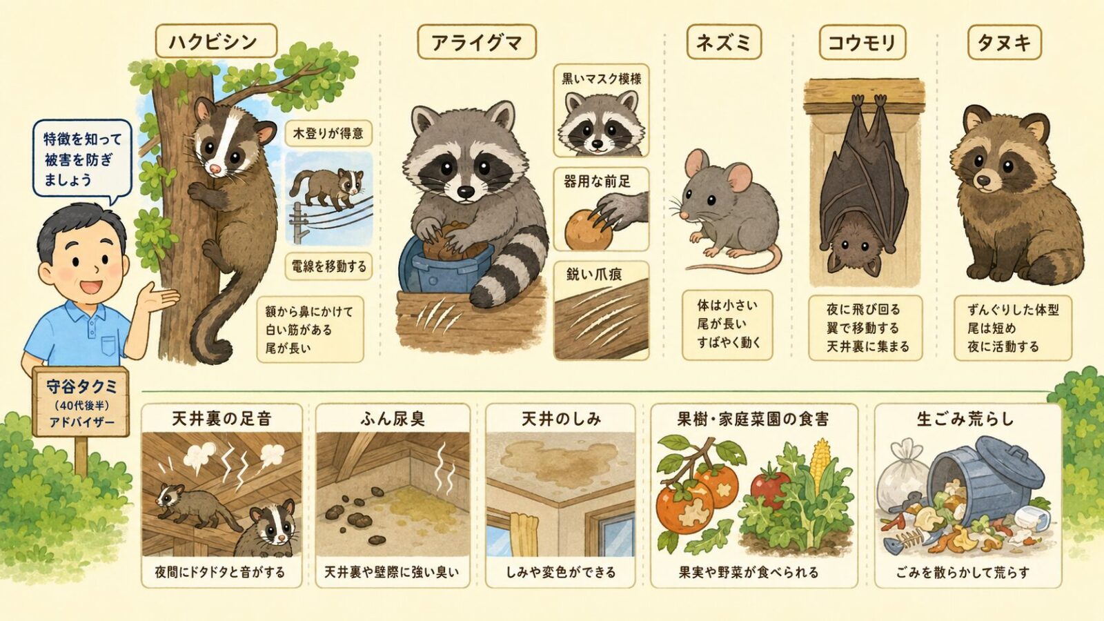 板橋区で混同しやすいハクビシンとアライグマの特徴と被害サイン