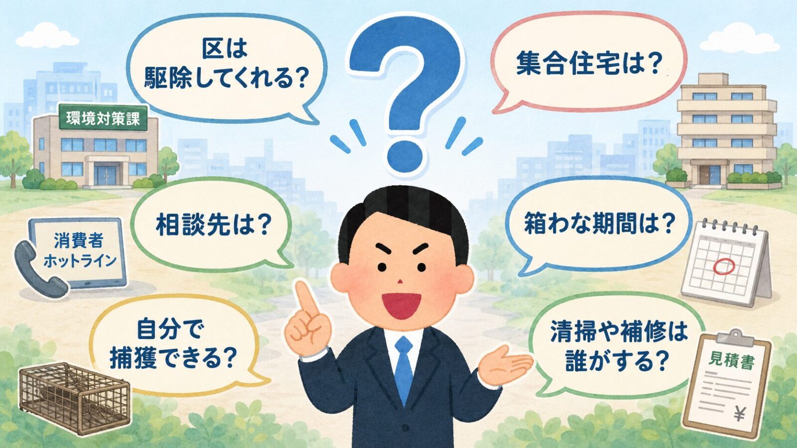 新宿区のハクビシン駆除でよくある質問を整理したイラスト