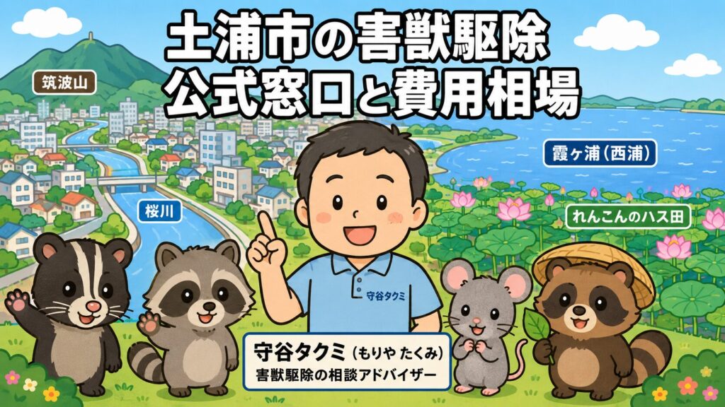 土浦市害獣駆除 メインアイキャッチ のいらすとや風イラスト