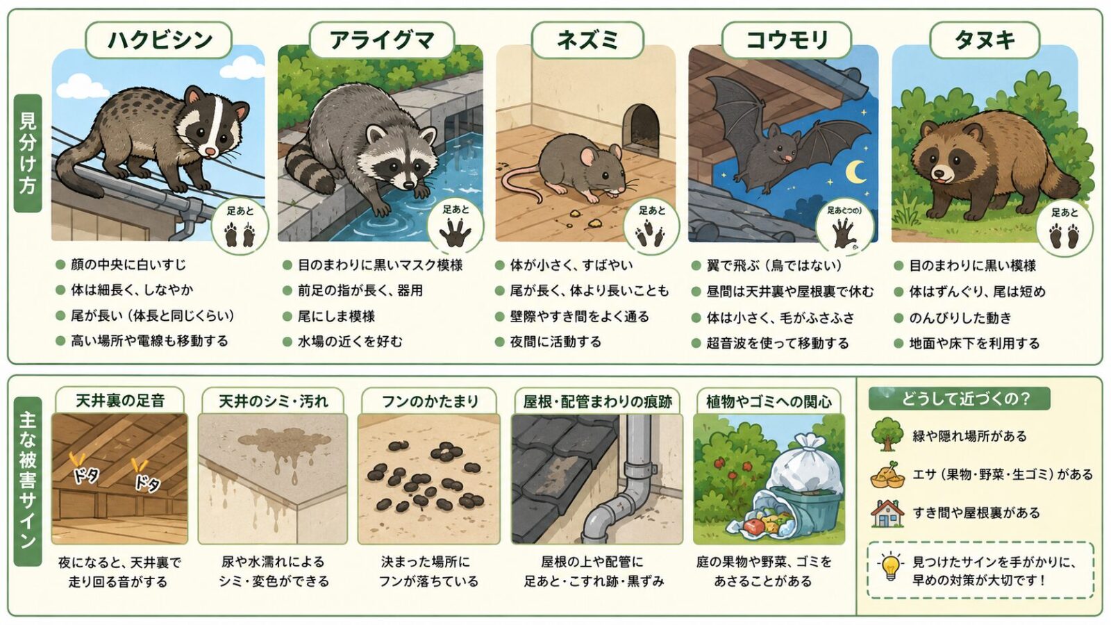 千代田区で混同しやすいハクビシンとアライグマの特徴と被害サイン