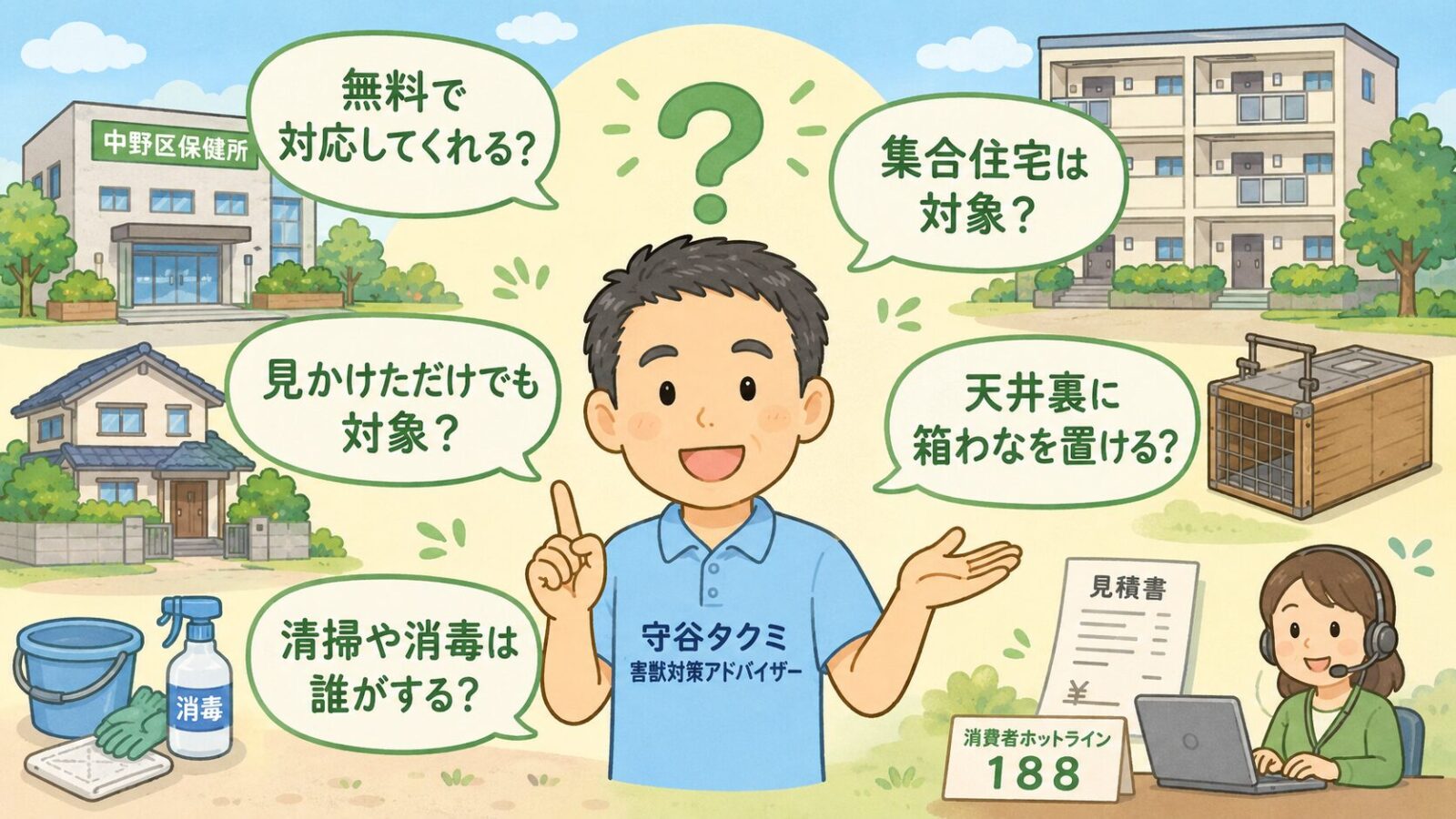 中野区のハクビシン駆除でよくある質問を整理したイラスト