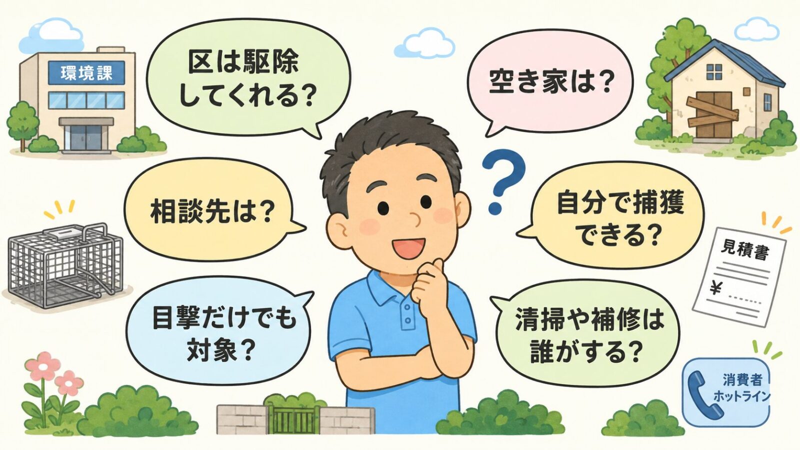 葛飾区のハクビシン駆除でよくある質問を整理したイラスト