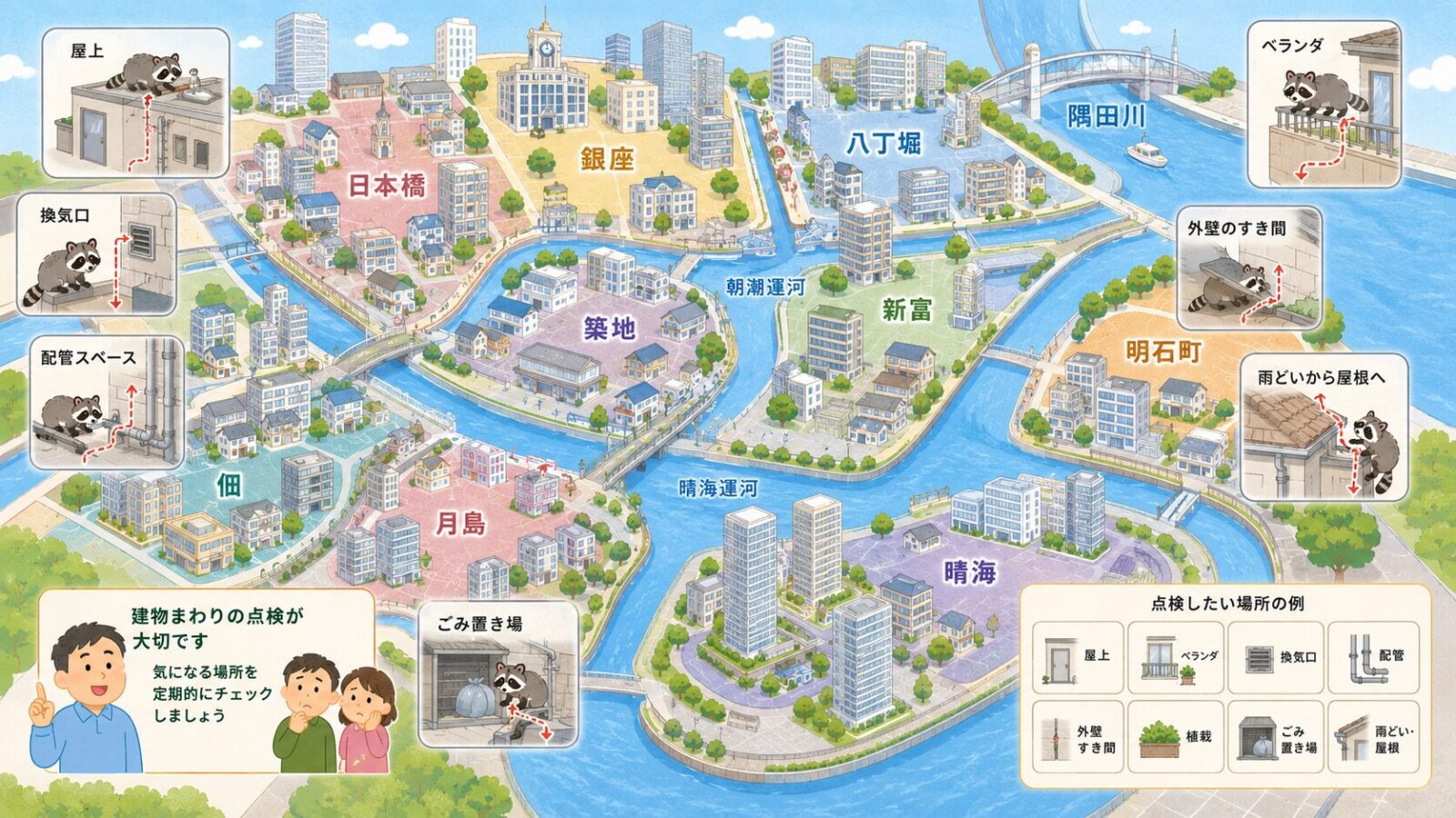 中央区のマンションやビルで注意したいハクビシンの侵入経路と地域特性