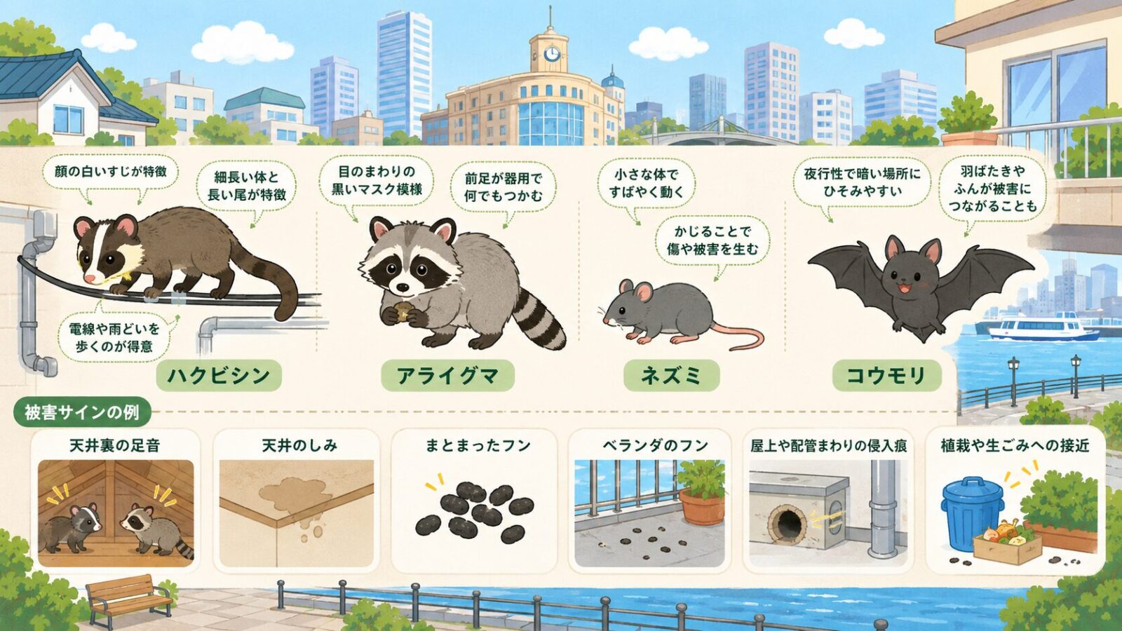 中央区で混同しやすいハクビシンとアライグマの特徴と被害サイン