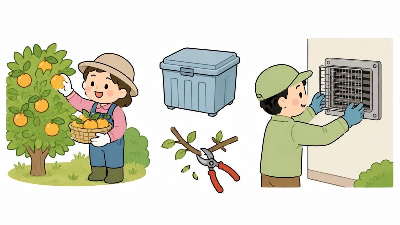 海老名市の住宅でハクビシンの侵入を予防する対策を示すイラスト
