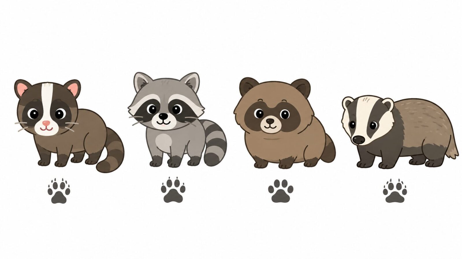 ハクビシンとアライグマの外見の違いと被害サインを比較したイラスト