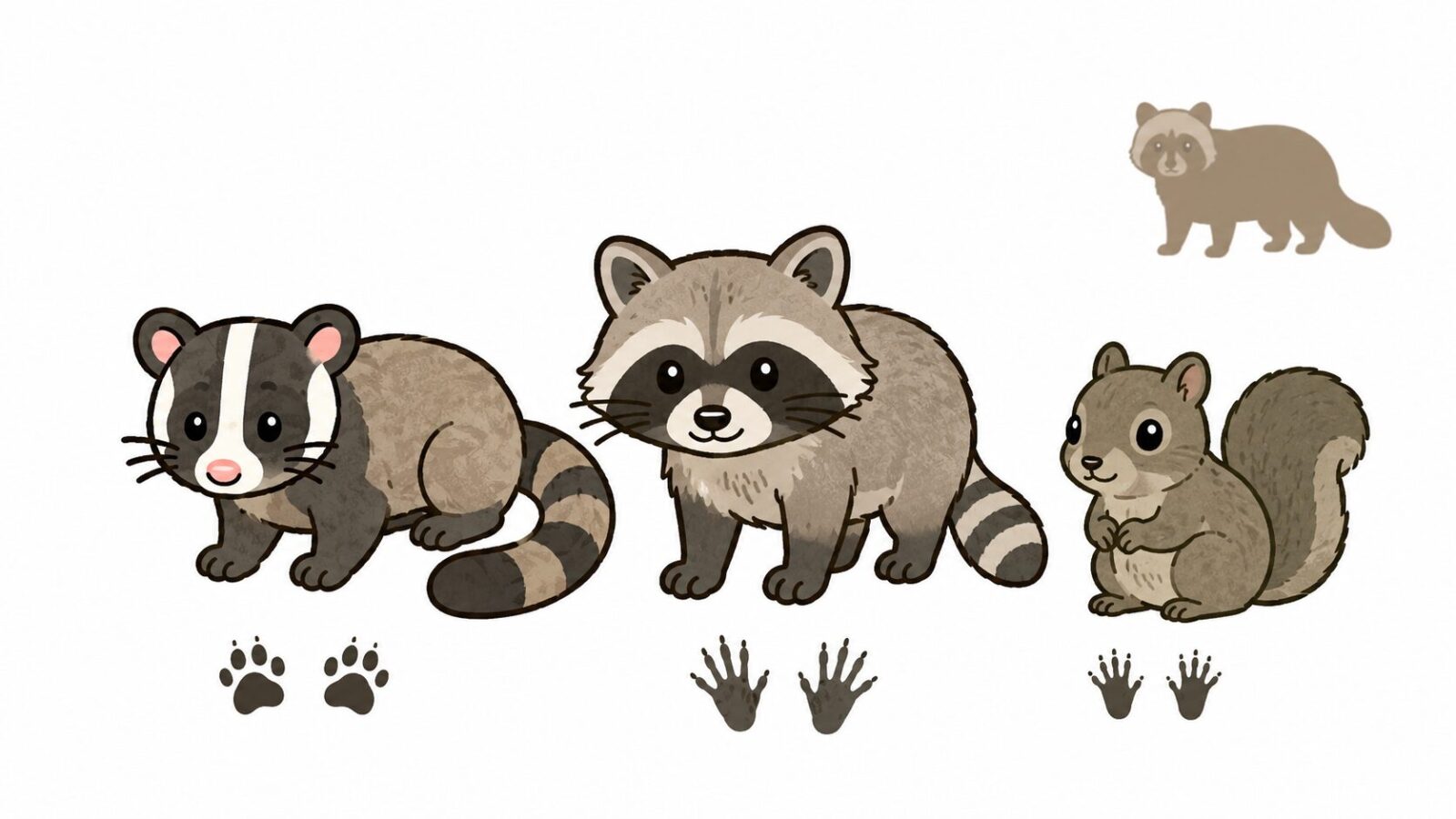 ハクビシンとアライグマの外見の違いと被害サインを比較したイラスト