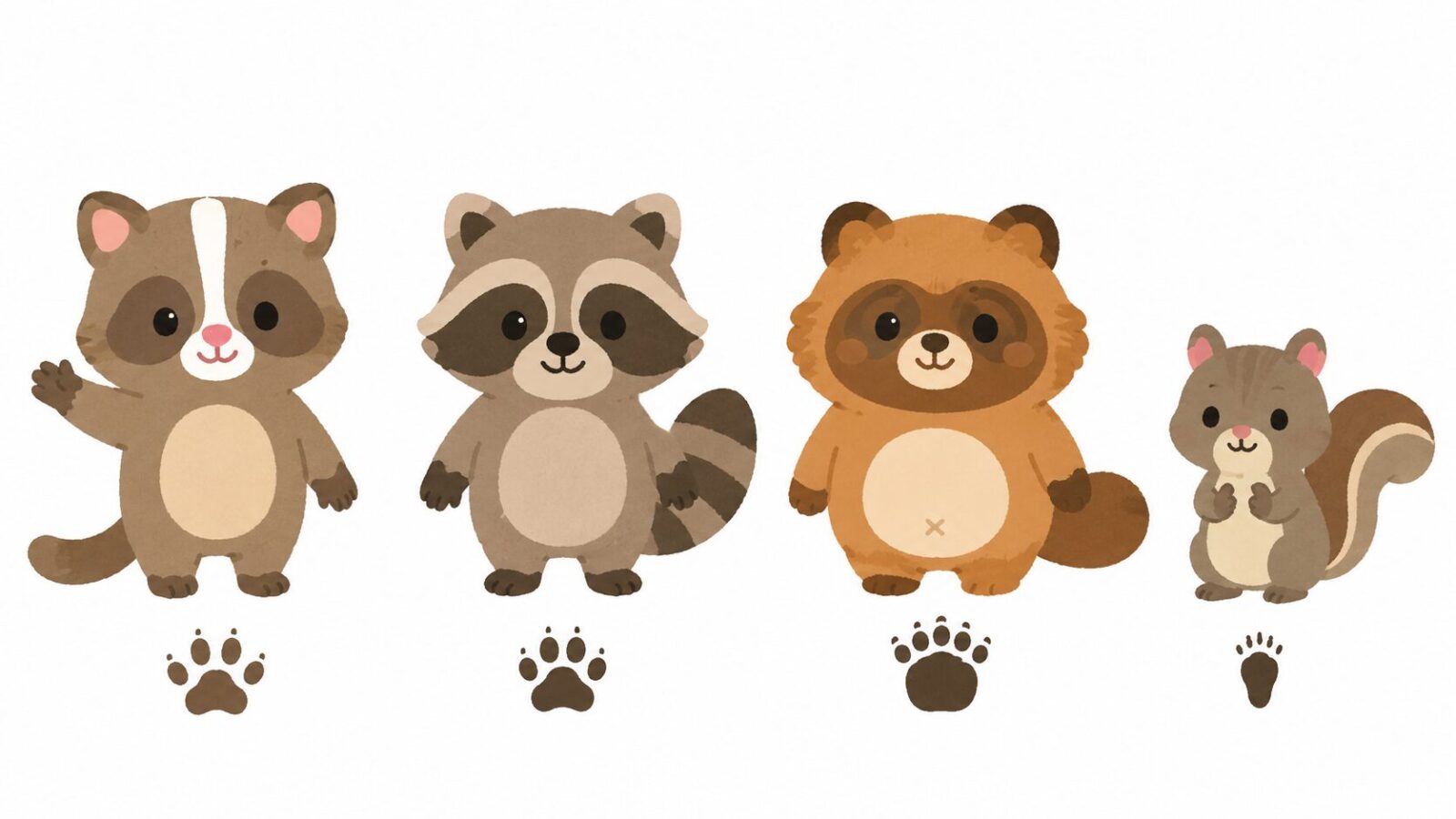 ハクビシンとアライグマの外見の違いと被害サインを比較したイラスト