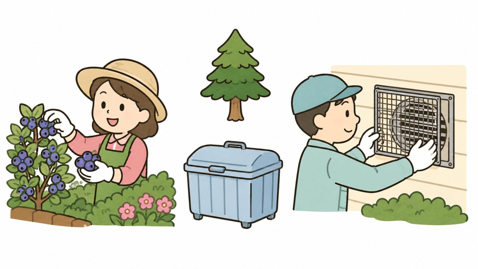茅ヶ崎市の住宅でハクビシンの侵入を予防する対策を示すイラスト