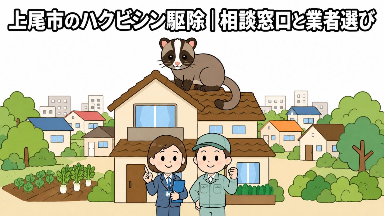 上尾市ハクビシン駆除 メインアイキャッチ のいらすとや風イラスト