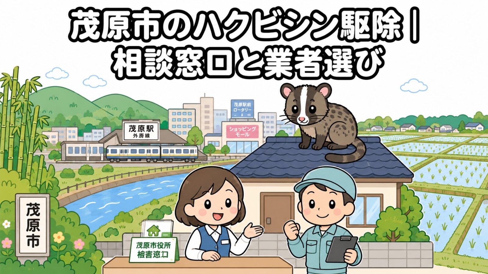 茂原市ハクビシン駆除 メインアイキャッチ のいらすとや風イラスト