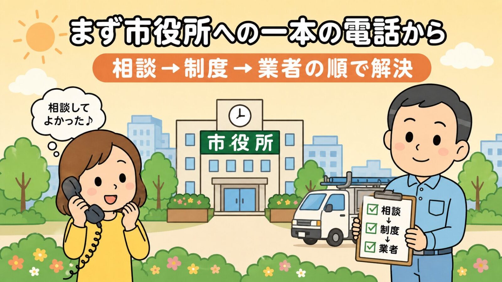 害獣駆除の市役所相談のまとめ図。<br class=